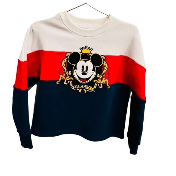 Disney Store Mickey Mouse and Pluto Collegiate Cropped Sweatshirt Size XS - Picture 1 of 8